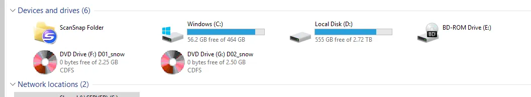 Mounted ISO images showing as DVD drives in Windows File Explorer.