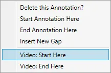 The annotation right-click menu with the new Video: Start Here and Video: End Here options.