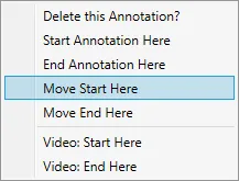 The audio annotation right-click menu with Move Start Here and Move End Here.