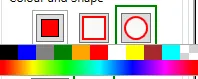 The expanded colour picker with a row of set colours and a full colour spectrum bar.