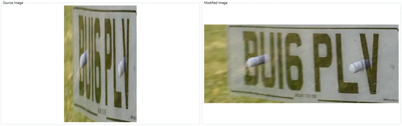 The perspective-cropped licence plate scaled up so it reads BU16 PLV.