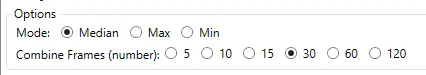The temporal median options: Median, Max or Min mode and the number of frames to combine.