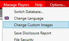 The Options menu with Change Custom Images highlighted.