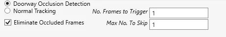The doorway options: Doorway Occlusion Detection, Normal Tracking, Eliminate Occluded Frames, frames to trigger and frames to skip.