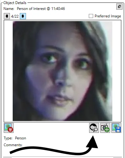 A tag object image with an arrow pointing to the Identify Face button beneath it.