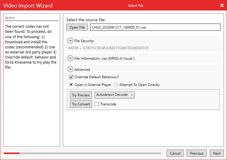 The Select File page of the import wizard with the file converter under Advanced.