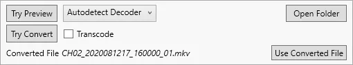 The file converter after converting a file, with Try Preview, Try Convert, Transcode and Use Converted File.