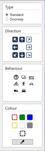 The filter toolbar: type, direction, behaviour and colour options.