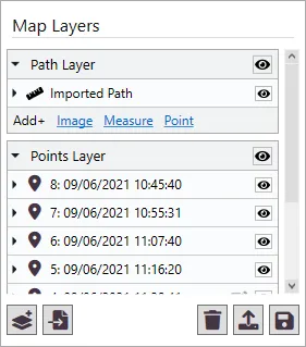 The imported GPS points in the Map Layers list, as a path layer and a points layer.