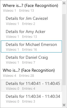 The Grid tab drop-down with Where is…? and Who is…? face recognition results.