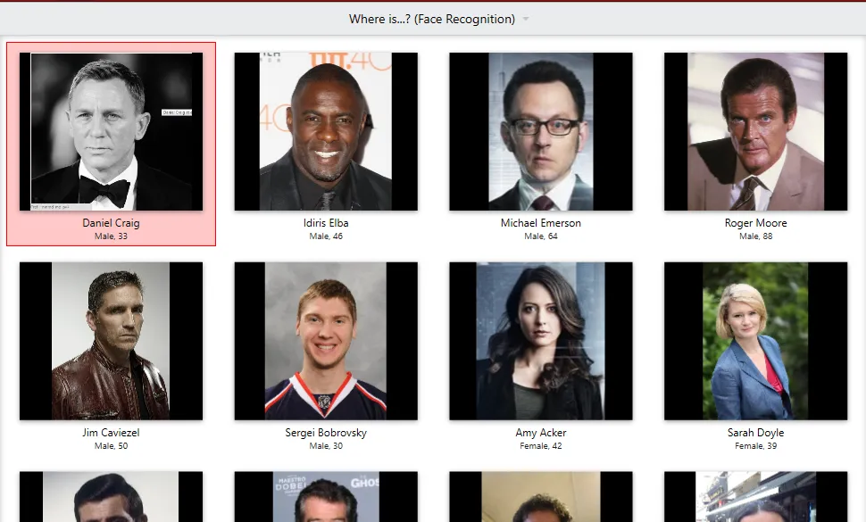 Where is…? results: a grid of people from the face recognition database found in the videos.