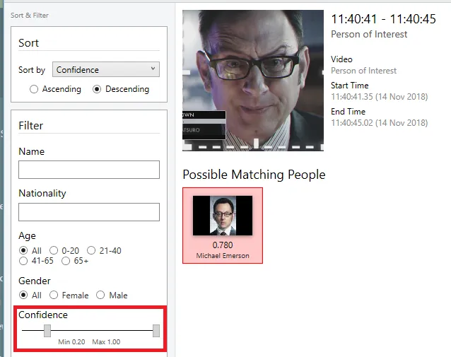Who is…? results filtered by confidence, with the confidence slider highlighted.