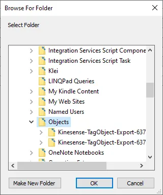 A folder browser for choosing where to save the exported tag objects.