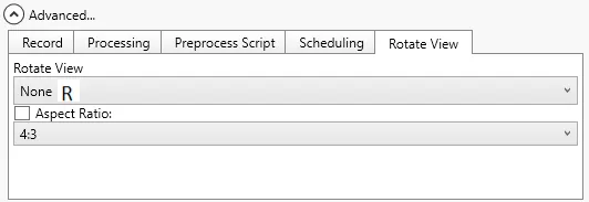 The Rotate View tab in the Advanced import options, with rotation and aspect ratio settings.