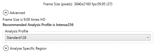 The wizard recommending a higher analysis profile for a 4K video.