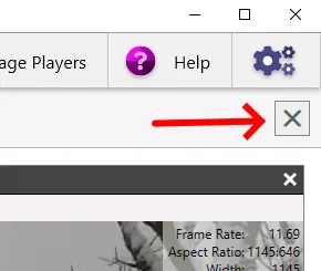 An arrow pointing to the close all import windows button.