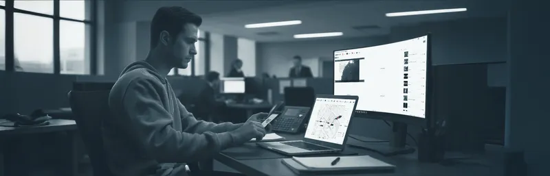 An investigator reviewing live RECON video streams and a case map at a workstation