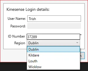 The customised login screen with the Region drop-down open.