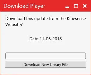 The Download Player window offering the latest library file from the Kinesense website.