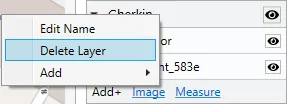 The right-click menu on a layer with Delete Layer highlighted.