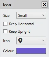 The point Icon options: size, Keep Horizontal, Keep Upright, icon and colour.