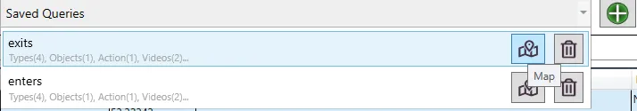 The Saved Queries list in Tags, with a Map button beside each query.