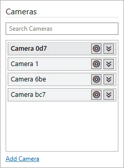 The Cameras list with a search box and an Add Camera link.