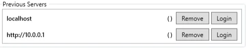 The list of previously saved Milestone servers, each with Remove and Login buttons.