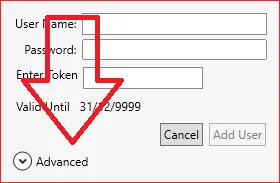 The add user form with an arrow pointing to the Advanced section.