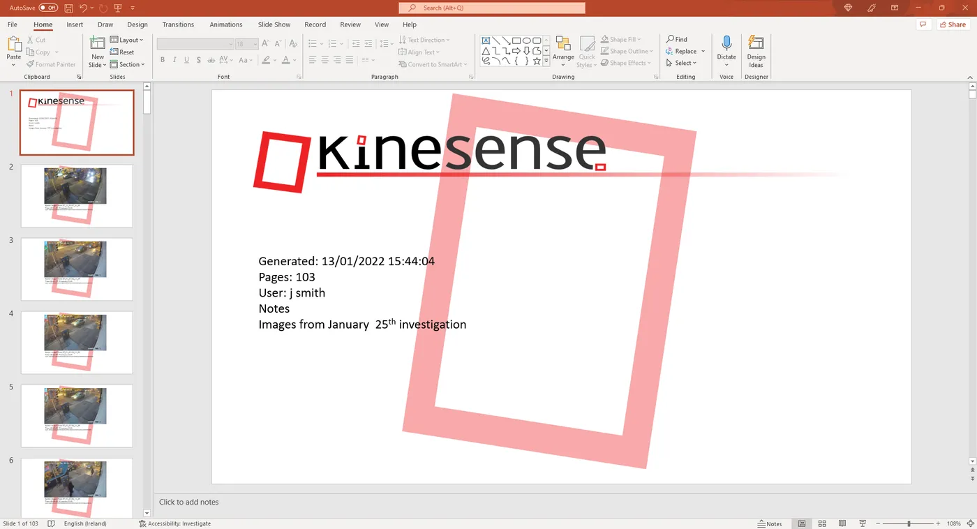 An image report exported as a PowerPoint presentation.
