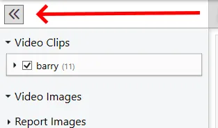 The collapse button at the top of the Report toolbar, above the Video Clips list.