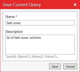 The Save Current Query window with a name and description.