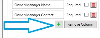 The green plus button for adding an item and the Remove Column button.