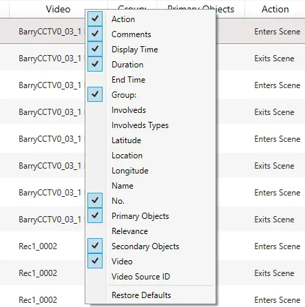 The column header right-click menu for choosing which columns are shown in Tags.