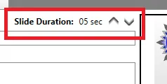 The Slide Duration setting, set to 5 seconds, with up and down arrows.