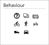 The filter Behaviour options with icons for each object class.