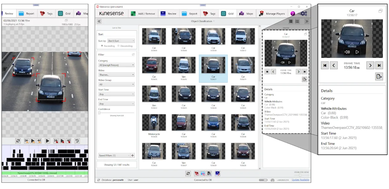 Screengrab from Kinesense LE showing Vehicle Recognition using Attributes.