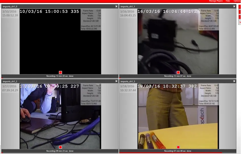 Four Vemotion video channels importing at the same time.
